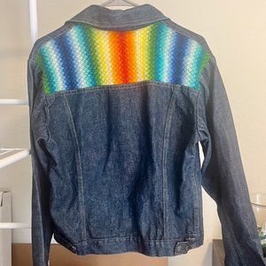 Vintage Men's Denim Jacket w/ Rainbow Embroidery